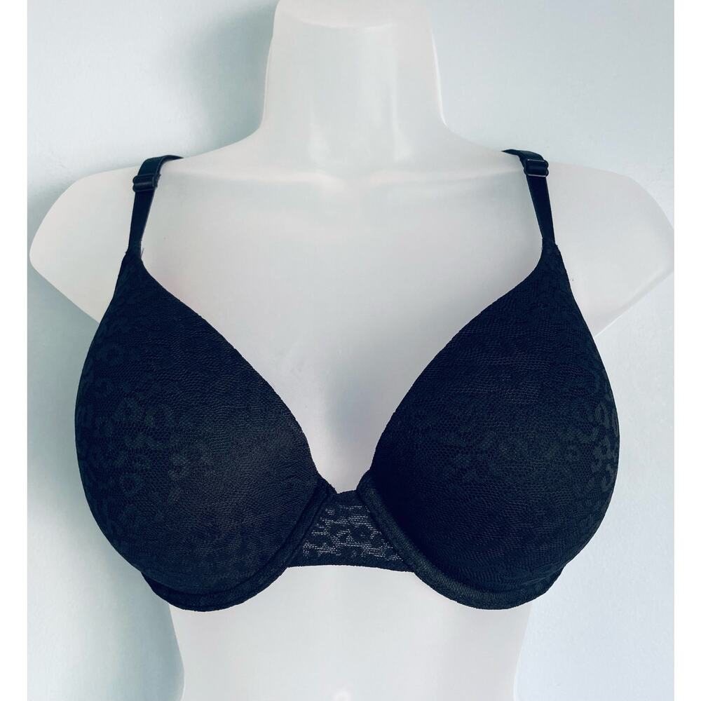 Victoria's Secret PINK Bra Push Up 34DD Black Animal Pattern NWOT